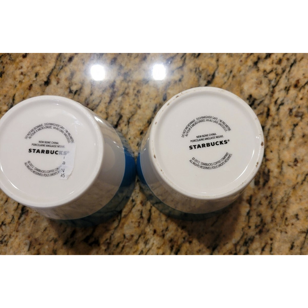 Pair (2) Starbucks 2012 TAZO Slant Tea Cups - Blue & White w/ No Handle Mug - Picture 4 of 4